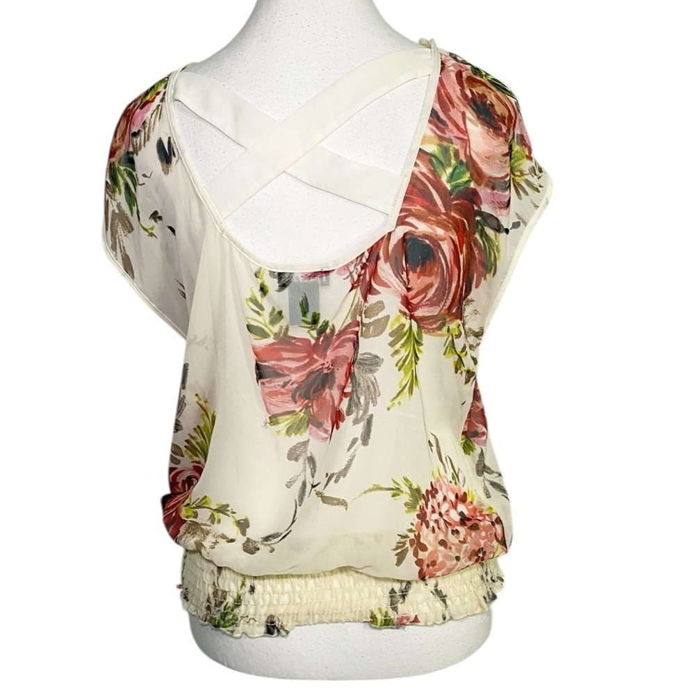 Wet Seal Pink and Cream Floral Semi Sheer Blouse - Picture 2 of 14